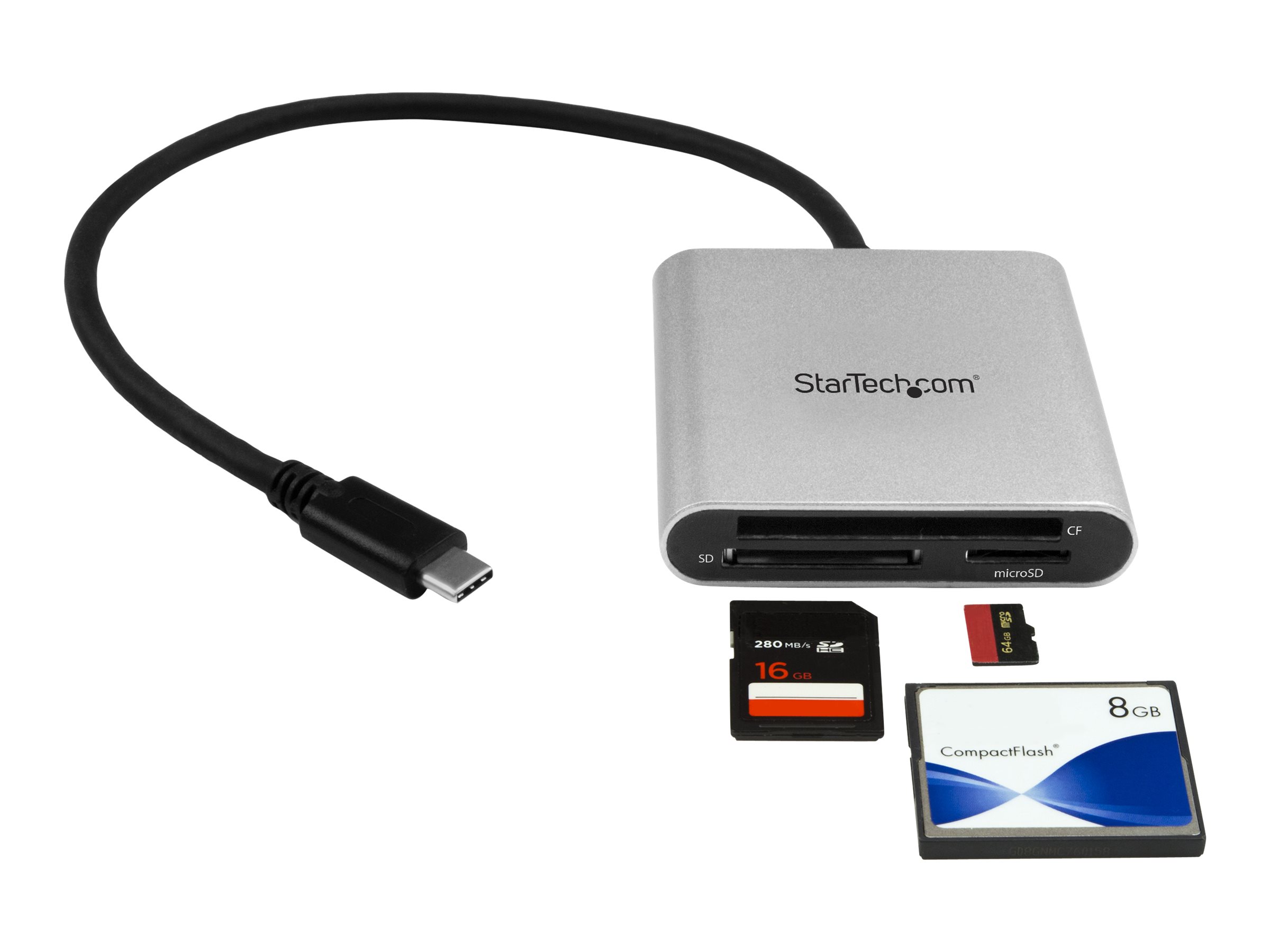 StarTech.com USB 3.0 Flash Memory Multi-Card Reader/Writer USB-C - SD microSD and CompactFlash Card Reader w/ Integrated USB-C Cable (FCREADU3C) Kortlæser USB 3.0