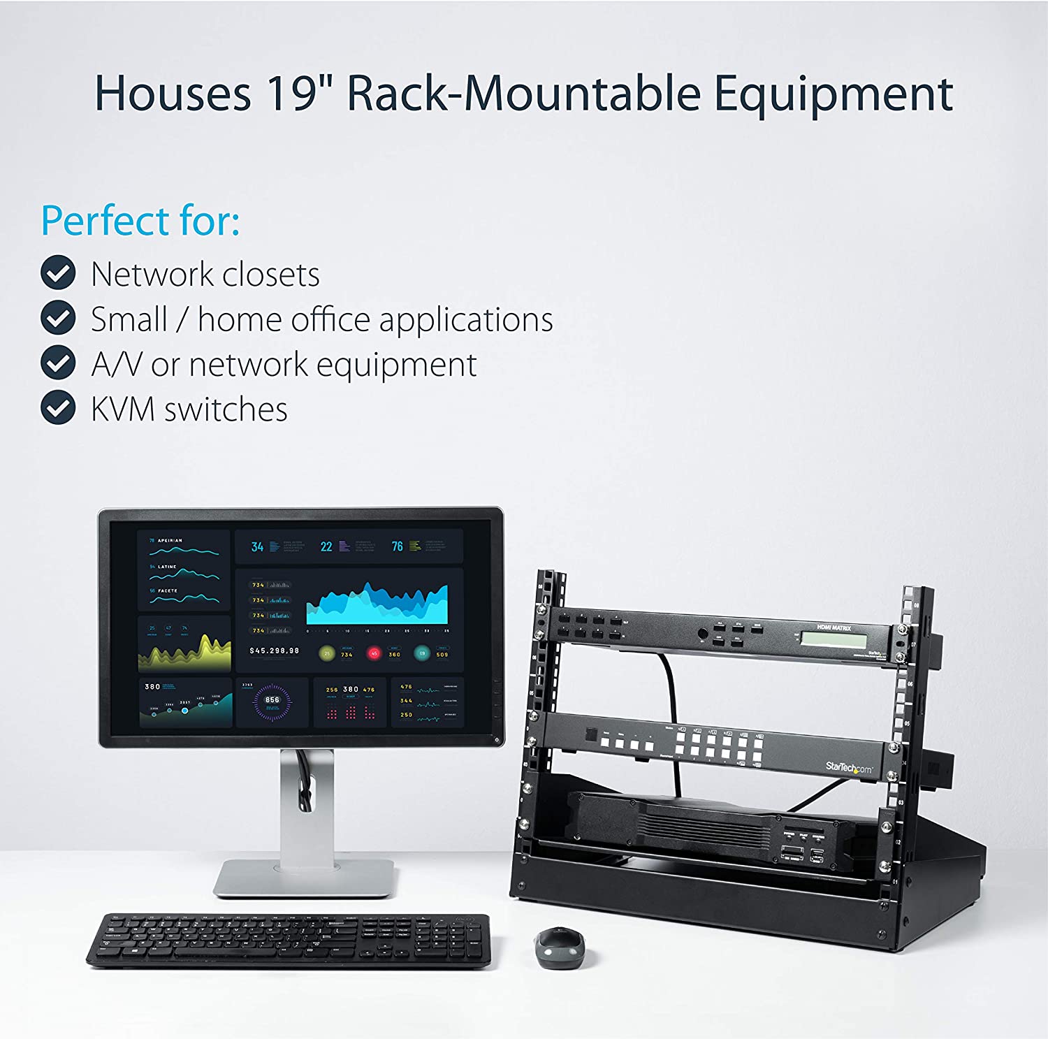 StarTech.com 8U Open Frame Network Rack - 19 2 Post Free Standing Desktop Rack for Computer, AV, Media, IT, Data & Server Room Equipment (RK8OD) Rack