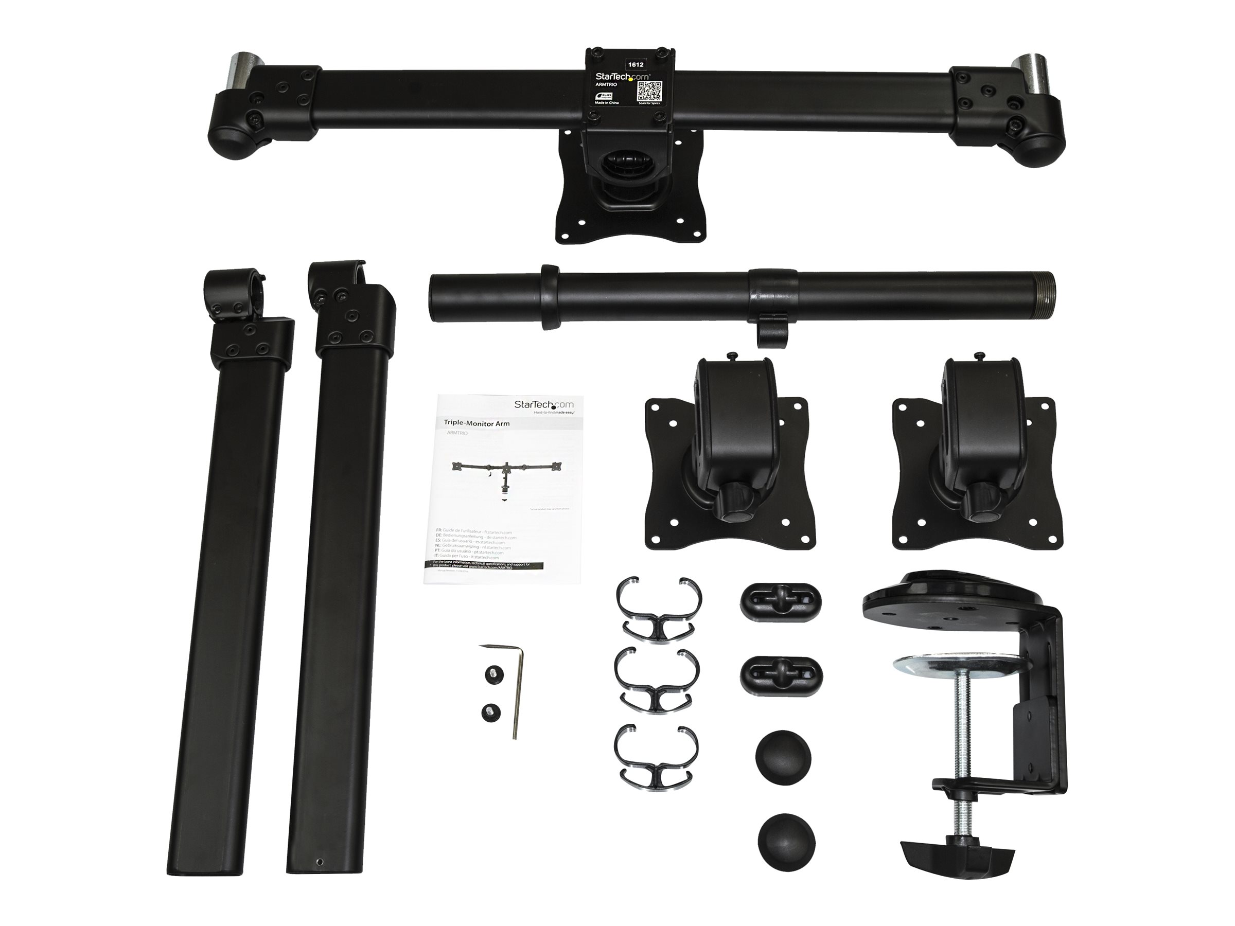 StarTech.com Desk Mount Triple Monitor Arm, Ergonomic VESA 3 Monitor Mount up to 27, Articulating & Height Adjustable Pole Mount, Tilt/Swivel/Rotate LCD/LED Screen, Desk Clamp/Grommet - Monitor Pole Mount (ARMTRIO) Justerbar arm 3 skærme 13-27