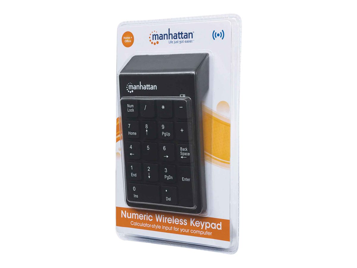 Manhattan Numeric Keypad, Wireless, USB, Windows or Mac, 18 full size keys, Black Tastatur Membran Trådløs