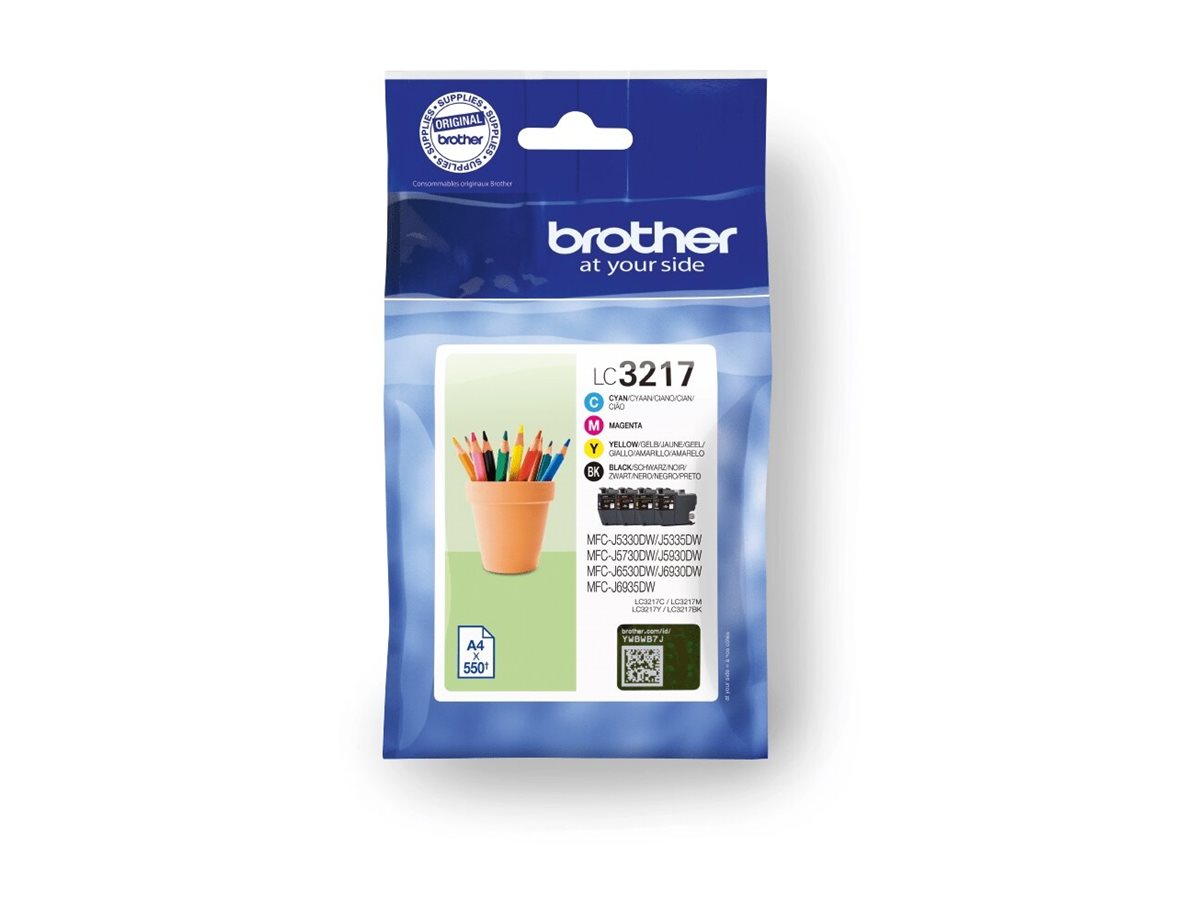 Brother LC 3217 Value Pack Sort Gul Cyan Magenta 550 sider Blæk