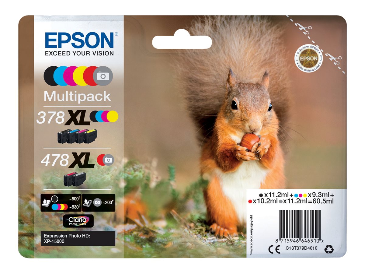 Epson 478XL Multipack Grå Sort Gul Cyan Magenta Rød Blæk C13T379D4010