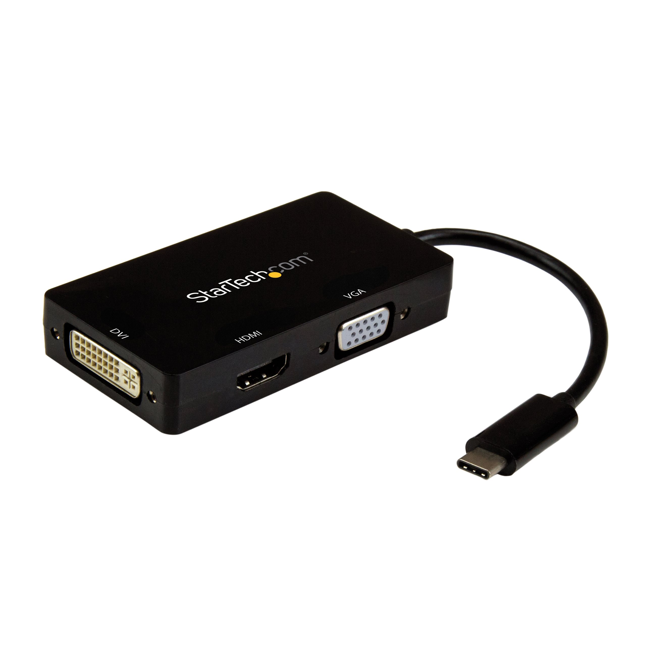 StarTech.com 4K USB C to HDMI, VGA & DVI Multi Port Video Display Adapter for Mac / Windows Laptop & Monitor (CDPVGDVHDBP) Videoadapter 15cm Sort