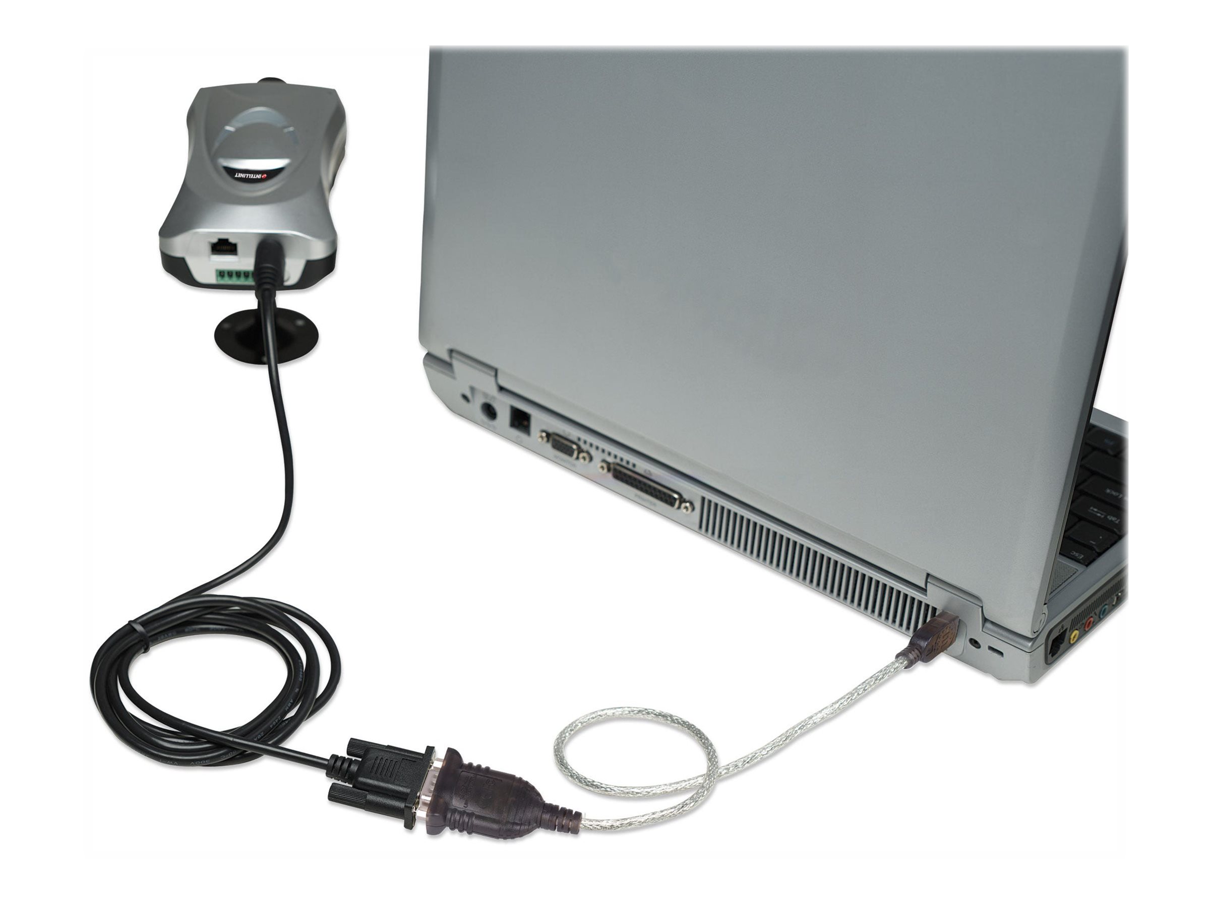 Manhattan USB-A to Serial Converter cable, 45cm, Male to Male, Serial/RS232/COM/DB9, Prolific PL-2303RA Chip, Black/Silver cable, Three Year Warranty, Blister USB / serielkabel 45cm Sort Sølv