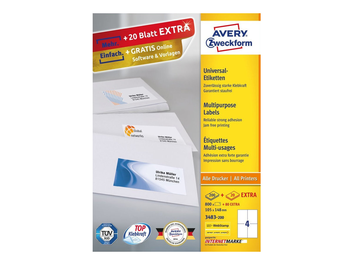 Avery Etiketter til flere formål 105 x 148 mm 400etikette(r)