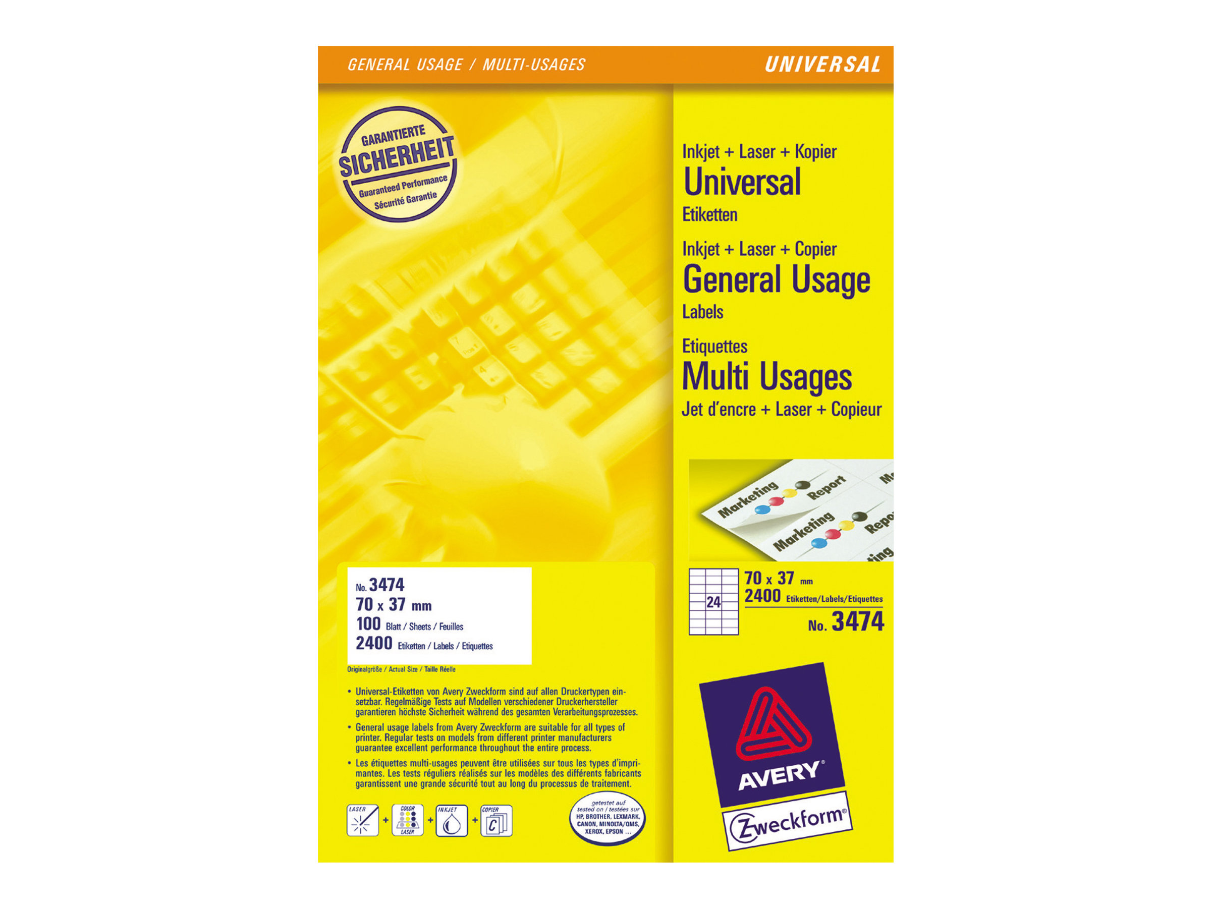 Avery Etiketter til flere formål 70 x 37 mm 2400etikette(r)