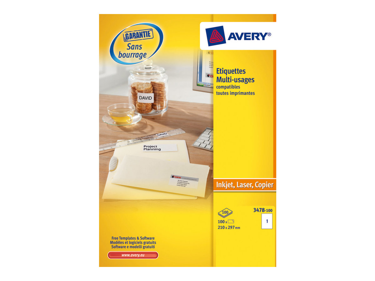 Avery Etiketter A4 (210 x 297 mm) 100stk.