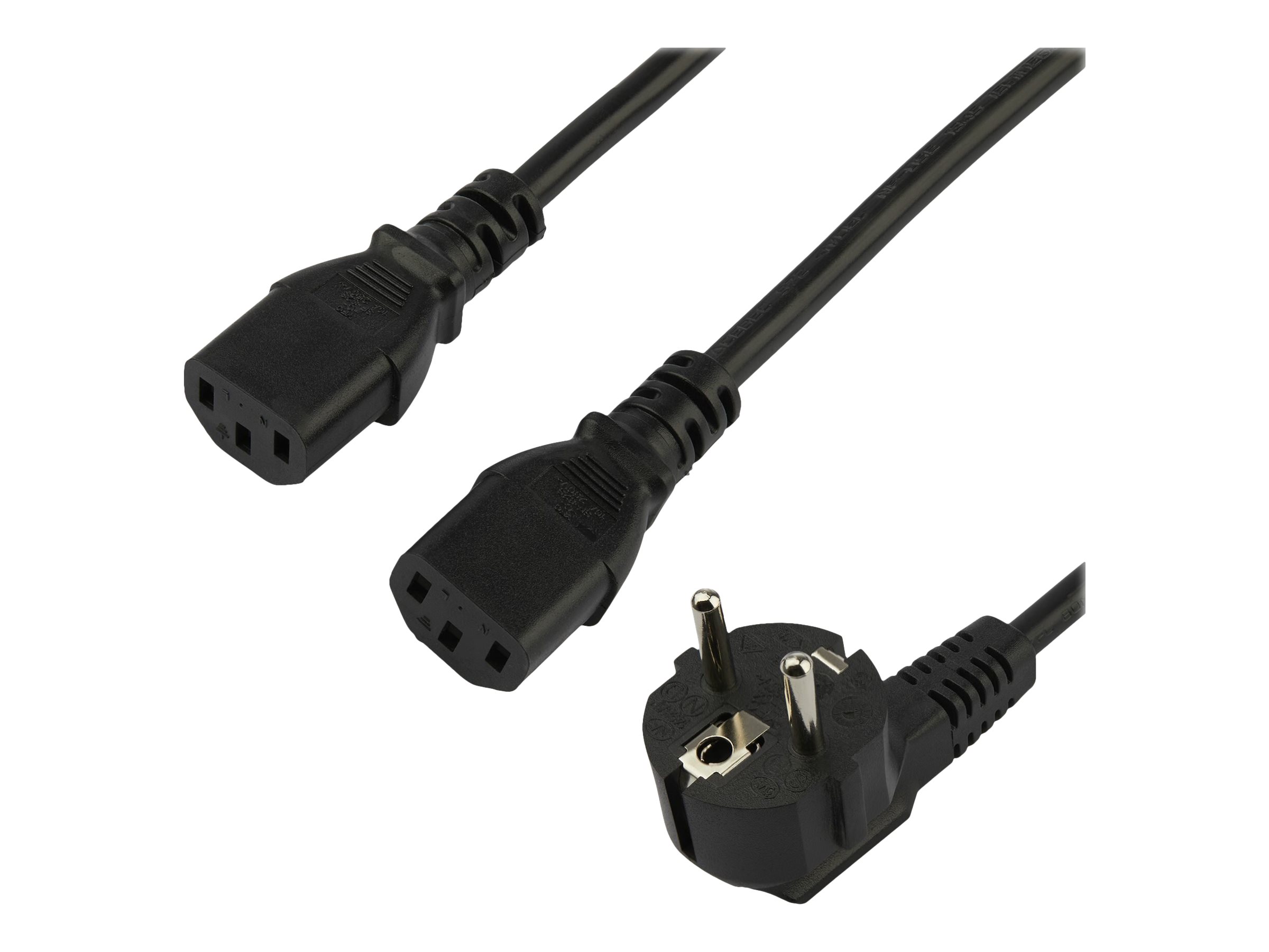 StarTech.com 2m (6ft) Computer Power Cord, 18AWG, EU Schuko to 2x C13 Power Cord, 10A 250V, Black Replacement AC Cord, TV/Monitor Power Cable, Schuko CEE 7/7 to IEC 60320 2x C13 Power Cord - PC Power Supply Cable Strømkabel 2m Sort