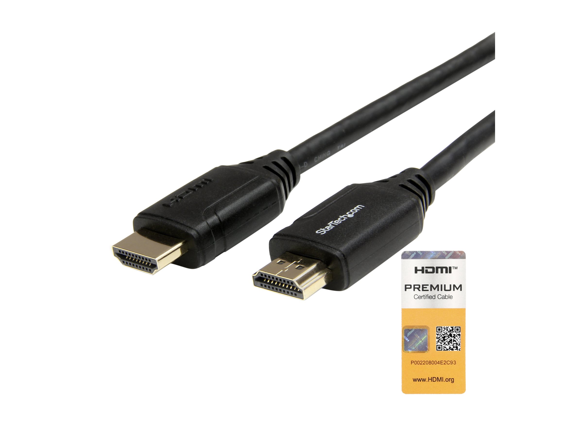 StarTech.com 6ft (2m) Premium Certified HDMI 2.0 Cable with Ethernet, High Speed Ultra HD 4K 60Hz HDMI Cable HDR10, HDMI Cord (Male/Male Connectors), For UHD Monitors, TVs, Displays - Durable HDMI Cable HDMI-kabel med Ethernet 2m Sort