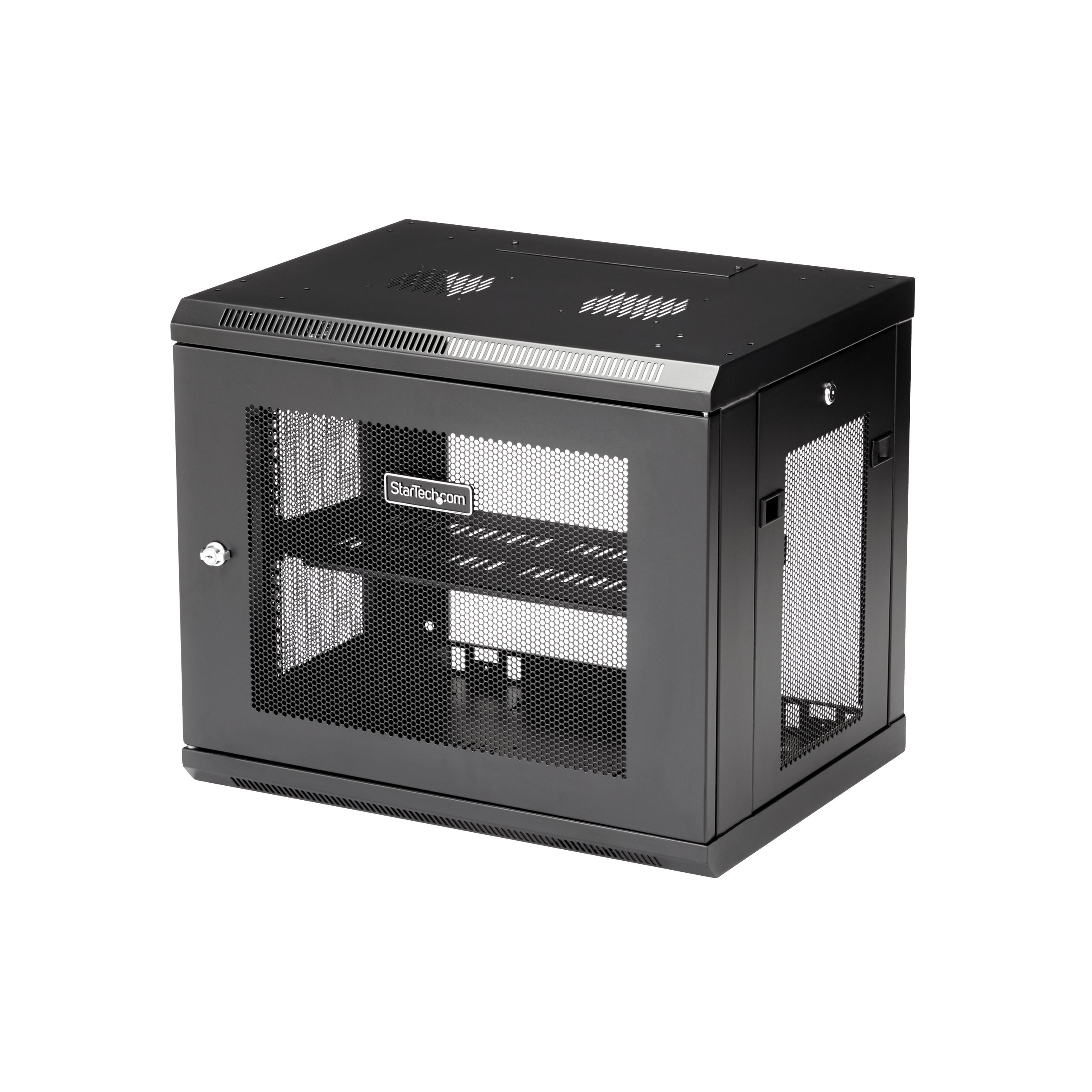 StarTech.com 2 Post 9U 19 Wall Mount Network Cabinet Adjustable 6- - Locking Vented IT Equipment/ Rack Enclosure /Shelf/Hook&Loop Stativindelukkekabinet Sort