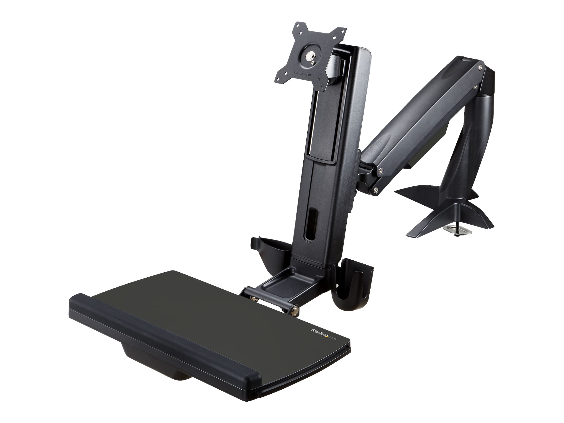 StarTech.com Sit Stand Monitor Arm, Desk Mount Adjustable Sit-Stand Workstation Arm for Single 34 VESA Mount Display, Ergonomic Articulating Standing Desk Converter Tray - Stand Up Office Desk (ARMSTSCP1) Monteringssæt Monitor / tastatur Op til 24