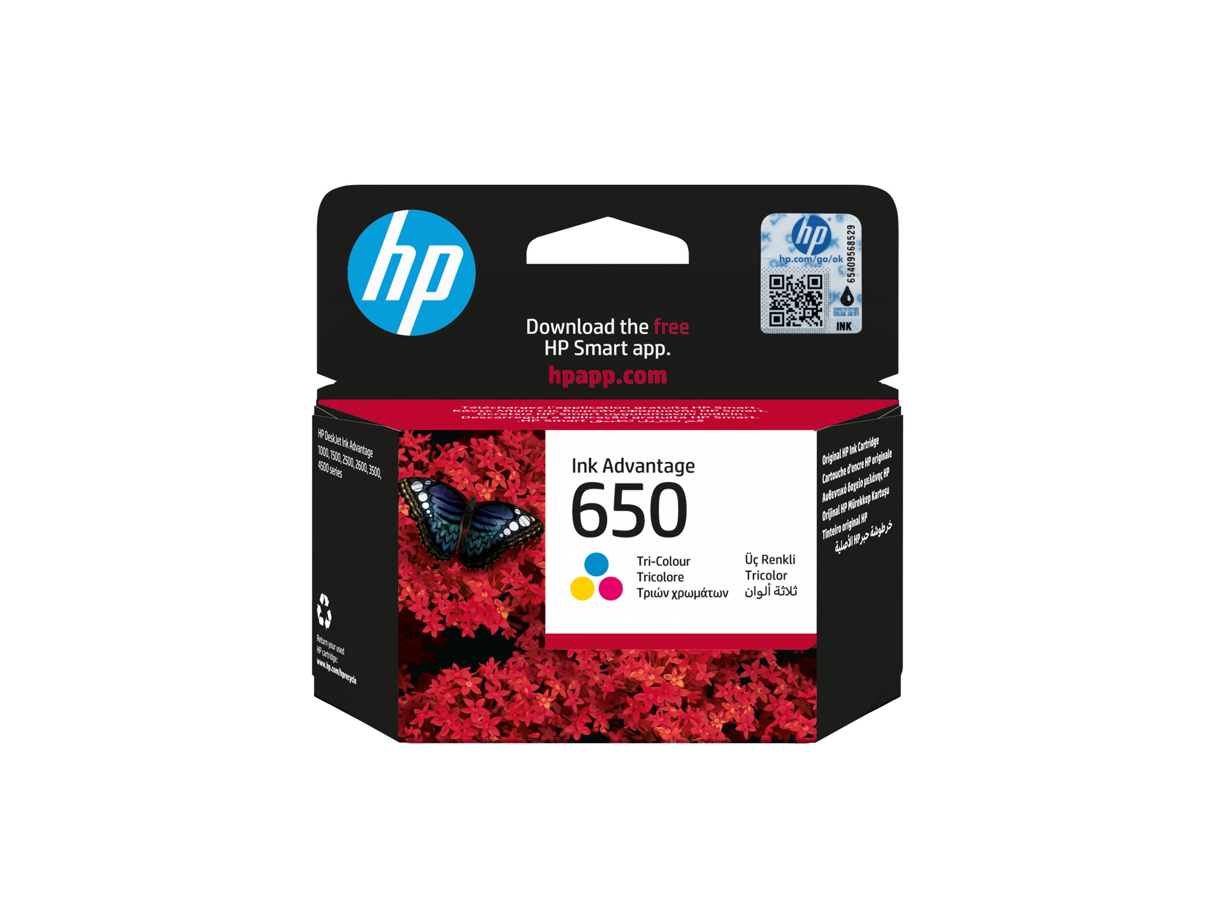 HP 650 Farve (cyan, magenta, gul) 200 sider Blæk CZ102AE#BHL