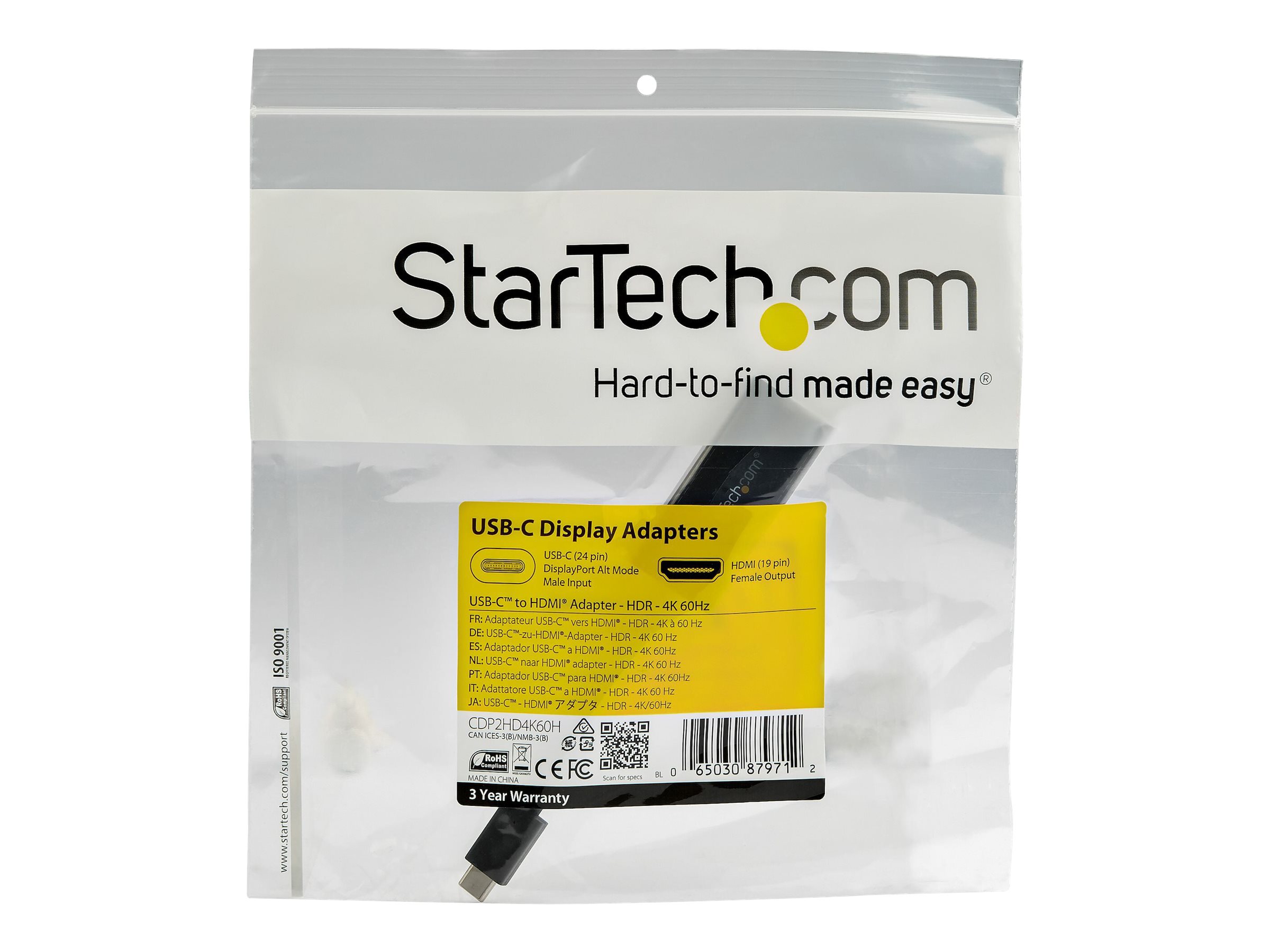 StarTech.com USB 3.1 Type C to HDMI Adapter HDR - 4K 60Hz - TB3 Compatible - Windows & Mac Compatible Black USB C to HDMI Monitor Converter (CDP2HD4K60H) Ekstern videoadapter