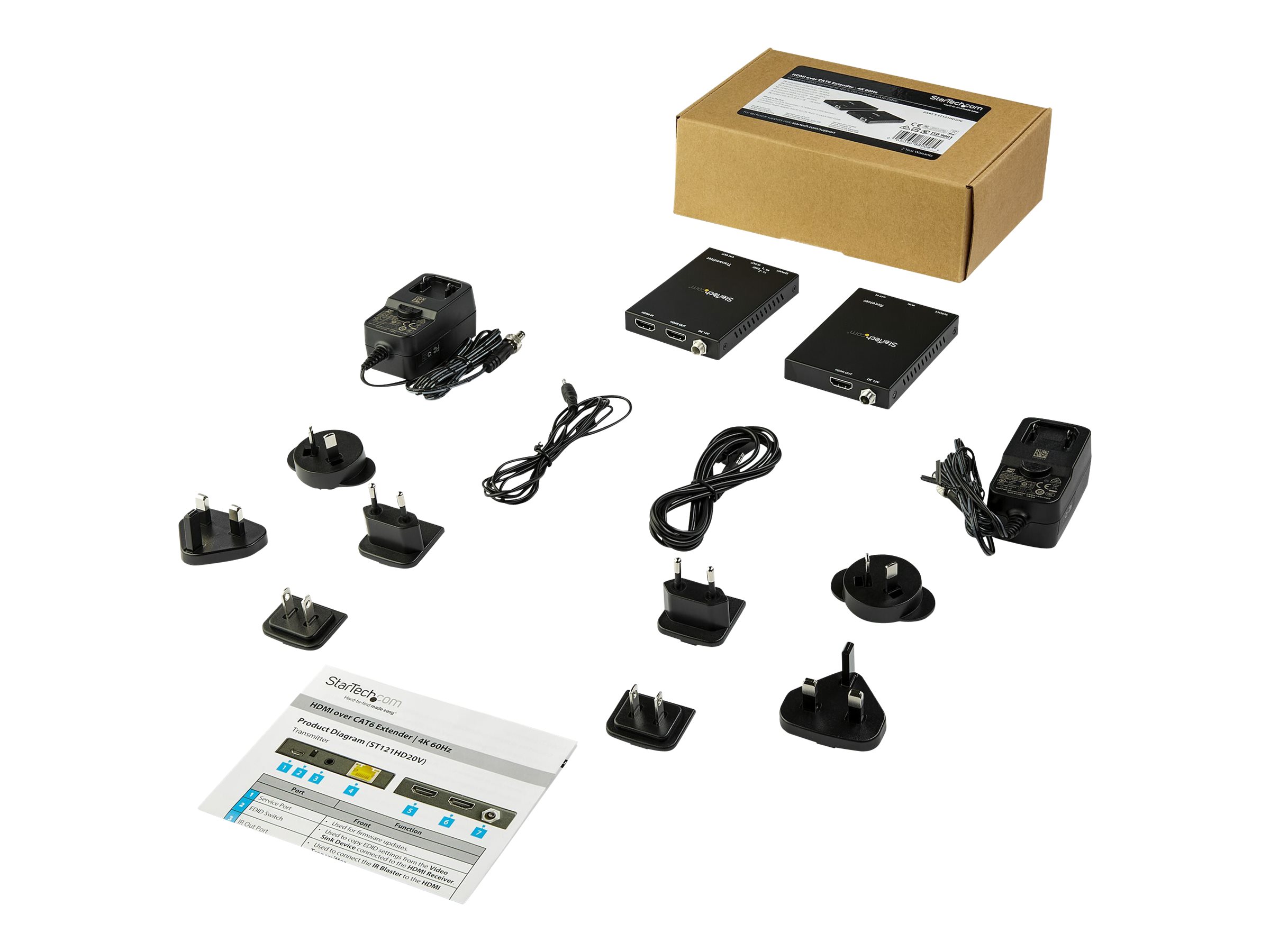 StarTech.com HDMI over CAT6 Extender Kit - 4K 60Hz - HDMI Balun Kit - Signal up to 165 ft / 50m - HDR - 4 4 4 - 7.1 Audio Support (ST121HD20V) Video/audio ekspander