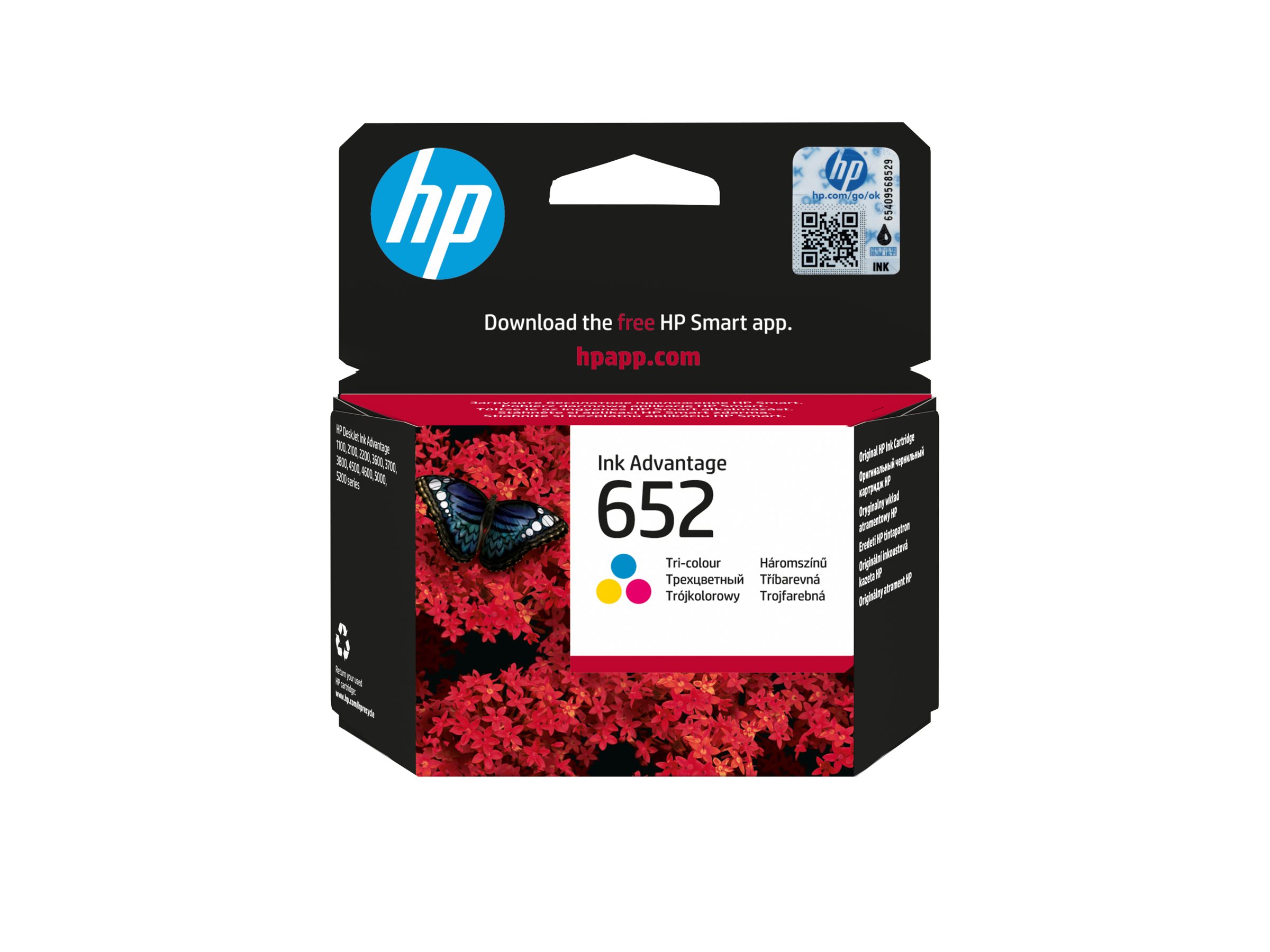 HP 652 Farve (cyan, magenta, gul) 200 sider Blæk F6V24AE#BHL