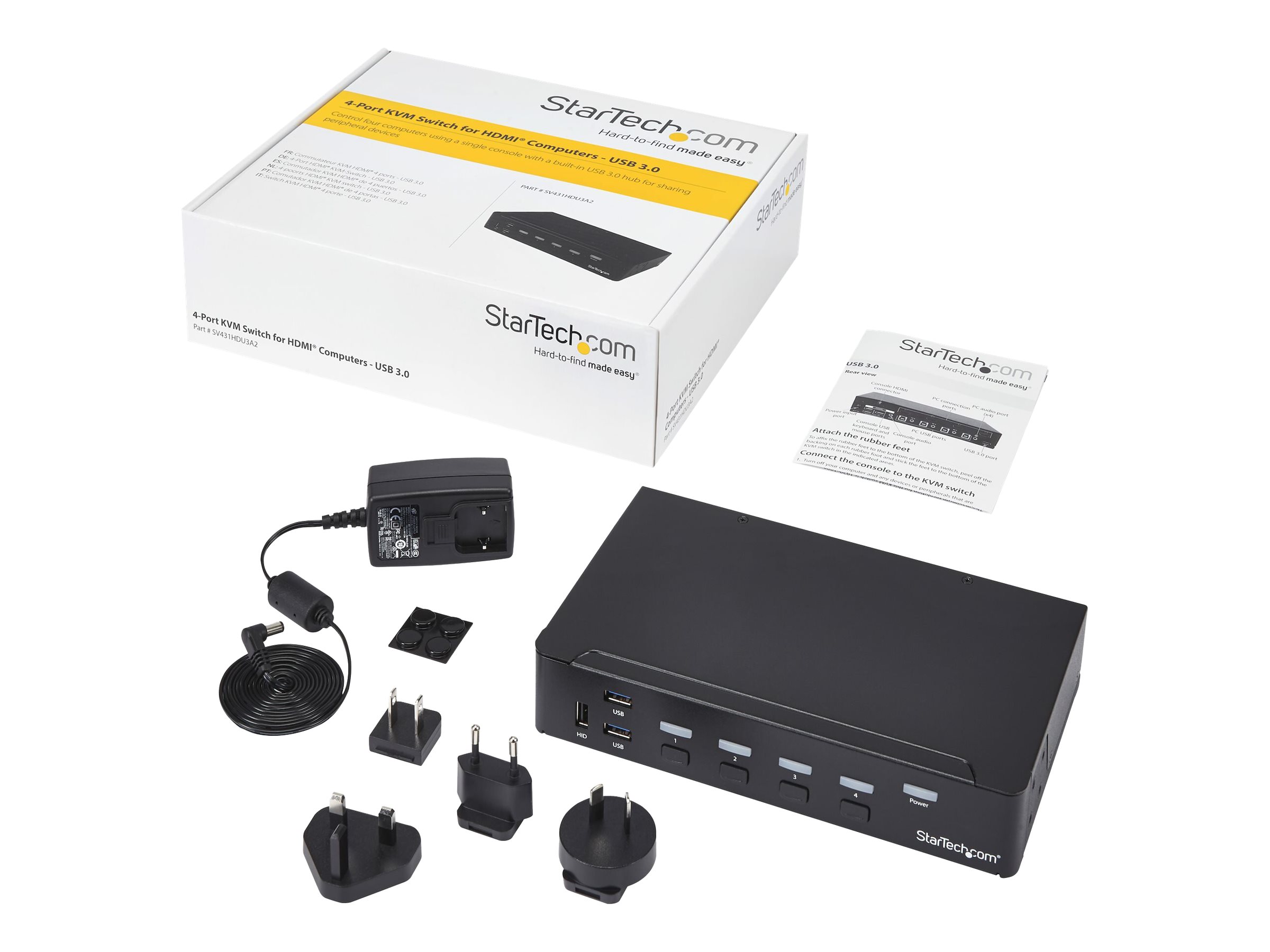StarTech.com 4 Port HDMI KVM - HDMI KVM - 1080p - USB 3.0 & Audio Support - KVM Video (SV431HDU3A2) KVM / USB switch Monterbar på stativ