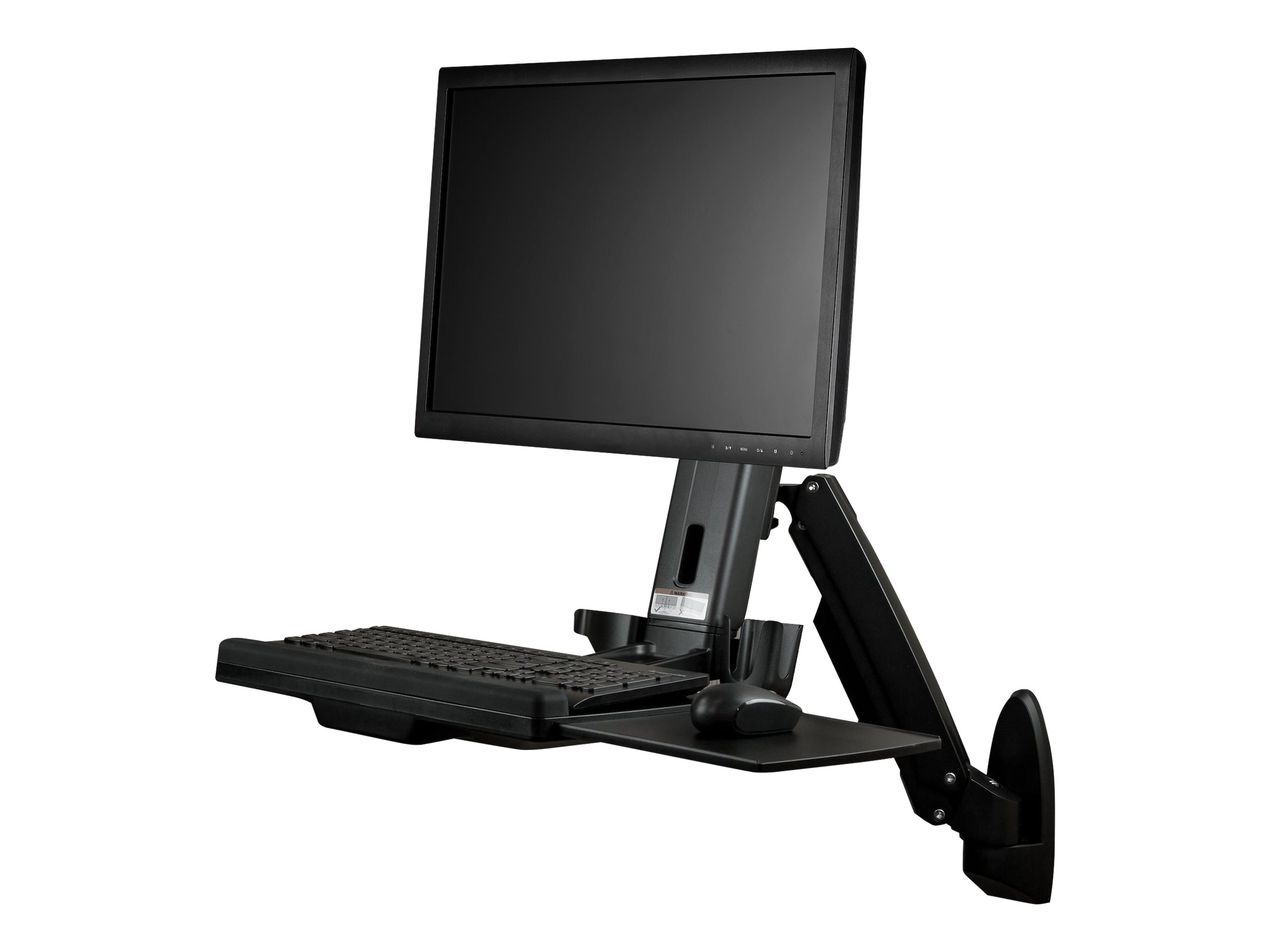 StarTech.com Wall Mount Workstation, Articulating Full Motion Standing Desk with Ergonomic Height Adjustable Monitor & Keyboard Tray Arm, Mouse & Scanner Holders, For Single VESA Display - Foldable Standing Desk (WALLSTS1) Monteringssæt Monitor 24