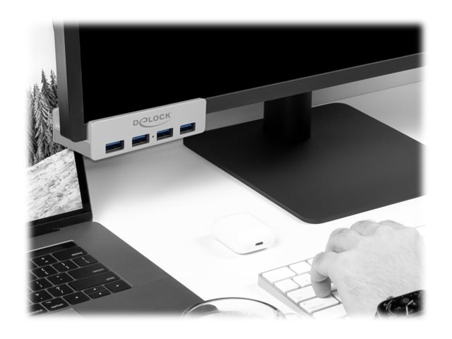 Delock External USB 3.0 4 Port Hub with Locking Screw Sølv