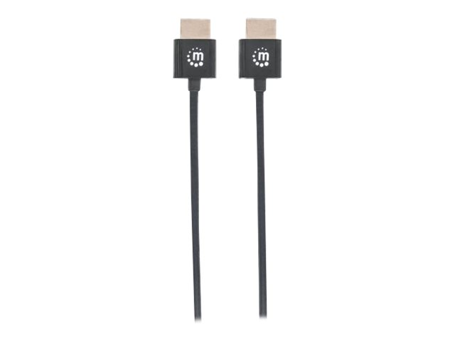 Manhattan HDMI Cable with Ethernet (Ultra Thin), 4K@60Hz (Premium High Speed), 1.8m, Male to Male, Black, Ultra HD 4k x 2k, Fully Shielded, Gold Plated Contacts, Lifetime Warranty, Polybag HDMI-kabel med Ethernet 1.8m Sort