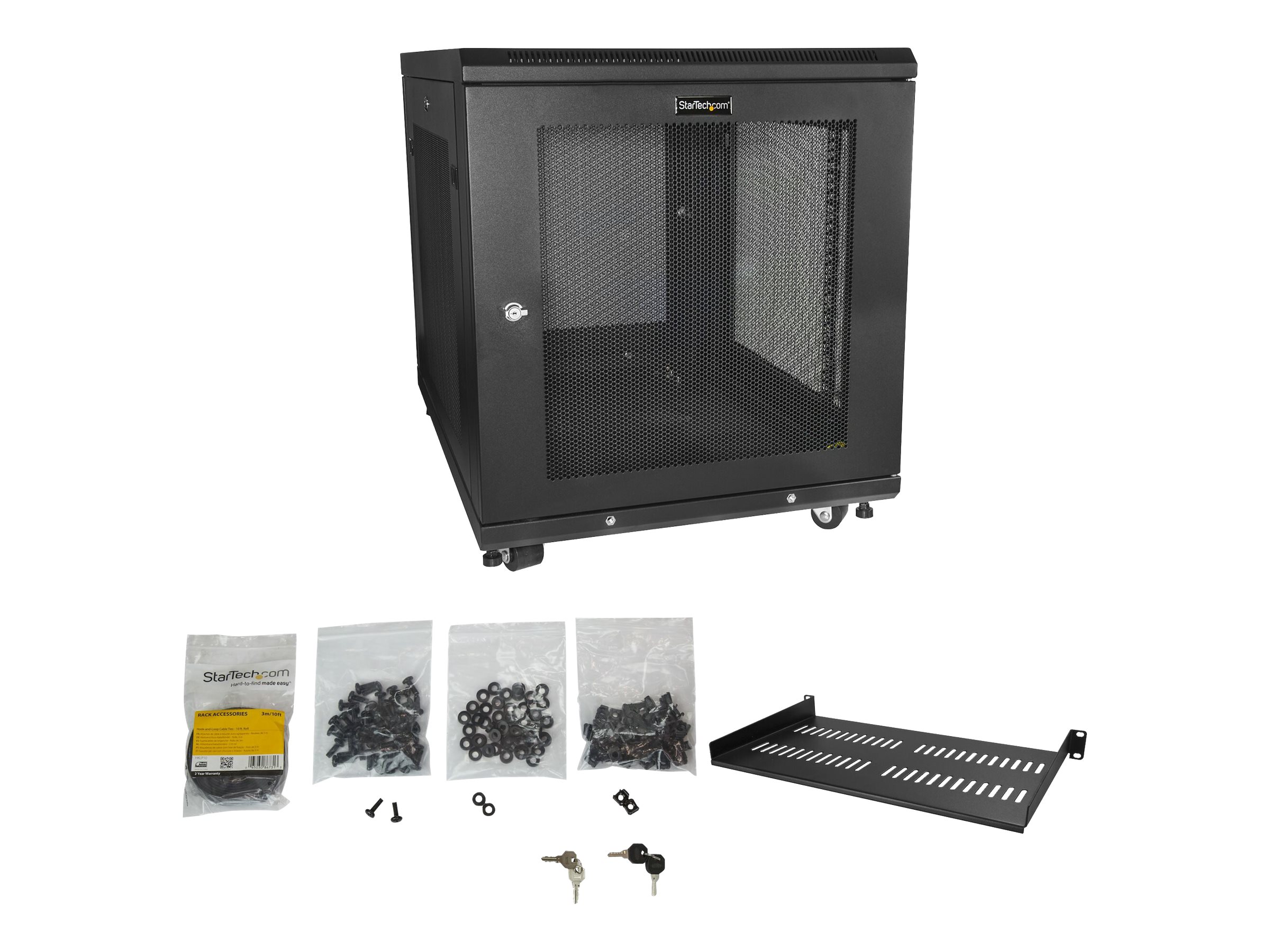 StarTech.com 12U 19 Server Rack Cabinet - 4 Post Adjustable Depth 2-30 Mobile Locking Vented IT/Data Network Enclosure w/Casters & Shelf Rack Sort