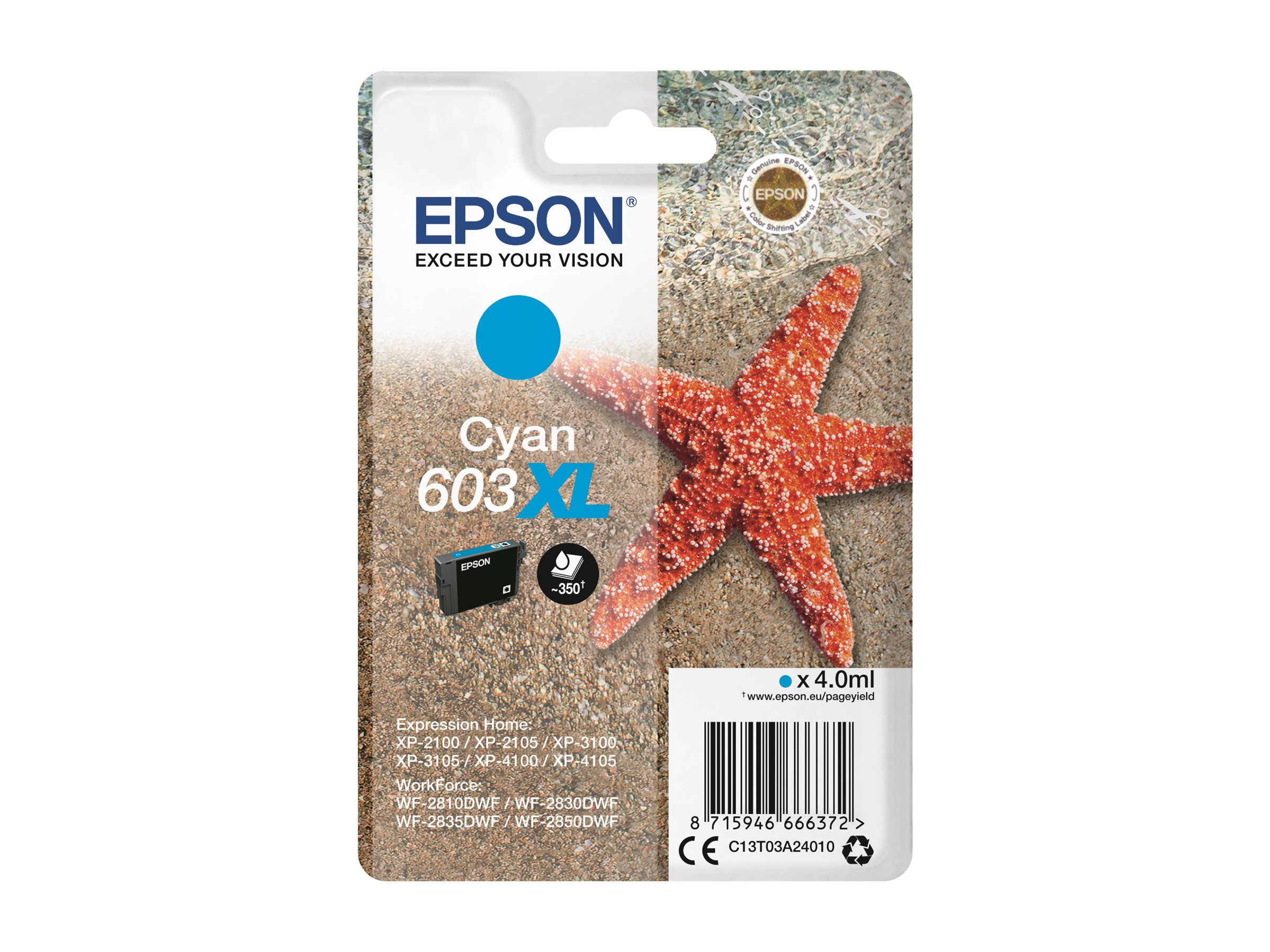 Epson 603XL Cyan 350 sider Blæk C13T03A24010