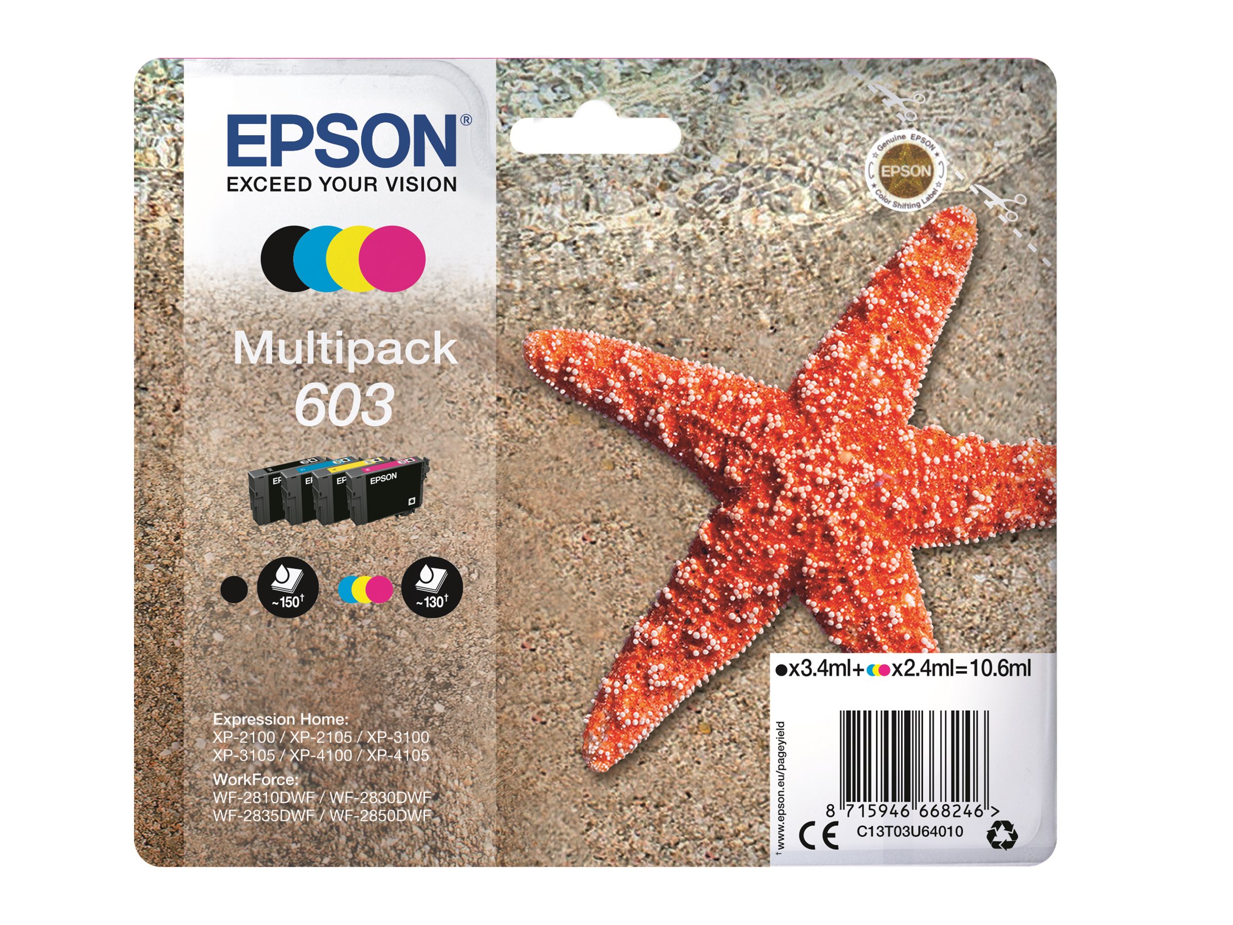 Epson 603 Multipack Sort Gul Cyan Magenta Blæk C13T03U64020