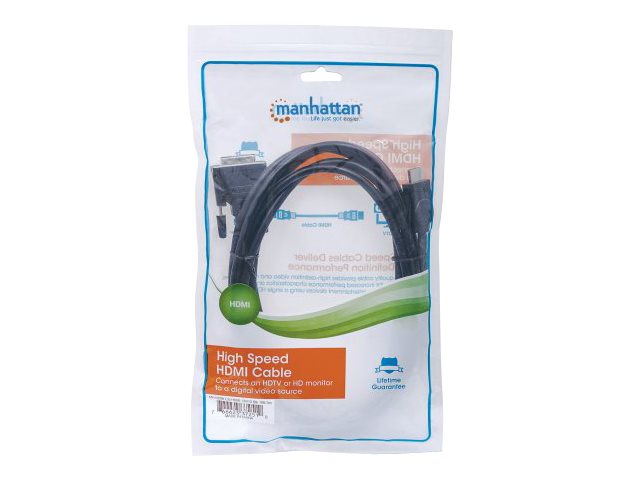 Manhattan HDMI to DVI-D 24+1 Cable, 3m, Male to Male, Black, Dual Link, Compatible with DVD-D, Lifetime Warranty, Polybag Videoadapterkabel 3m Sort