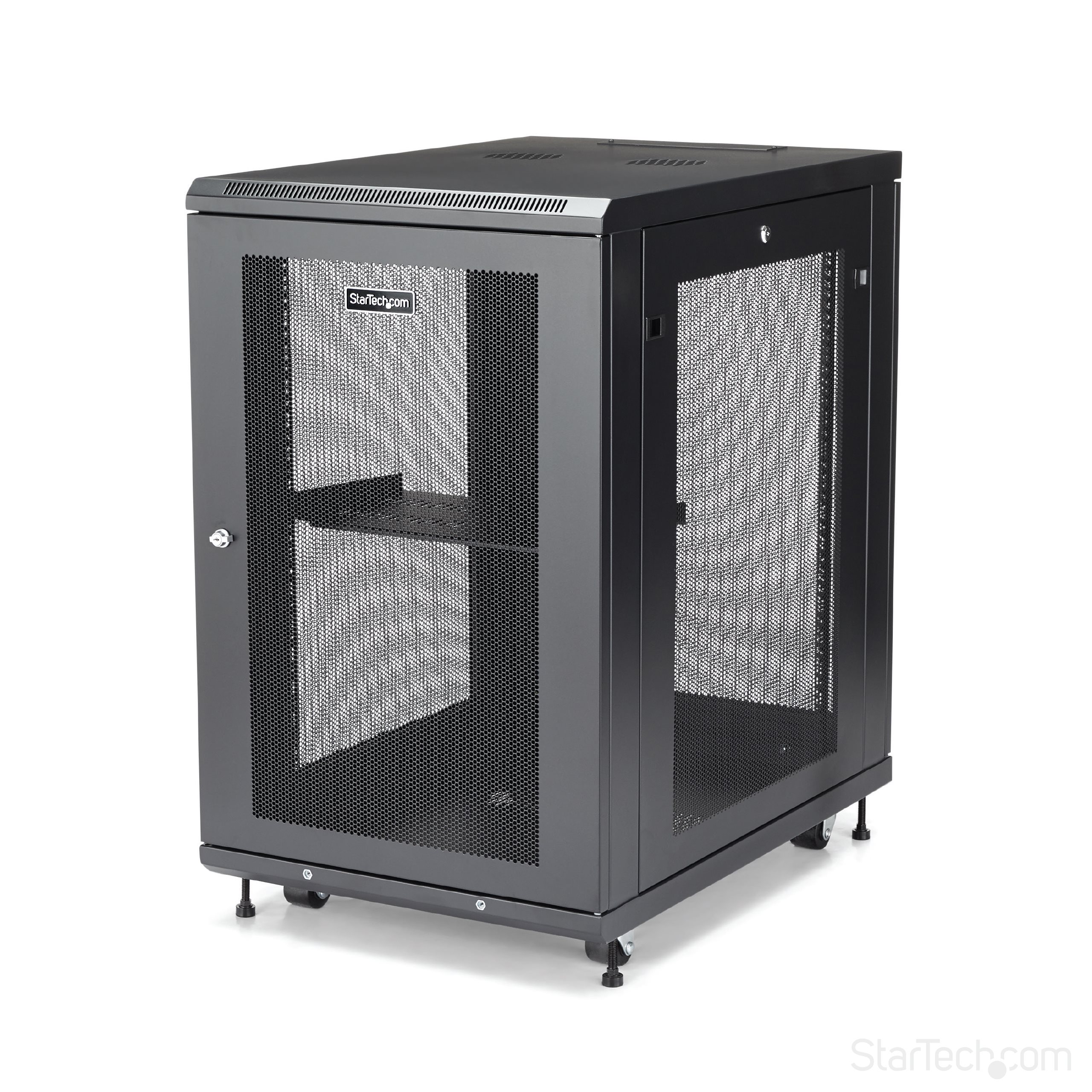 StarTech.com 18U 19 Server Rack Cabinet - 4 Post Adjustable Depth 2-30 Mobile Locking Vented IT/Data Network Enclosure w/Casters & Shelf Rack