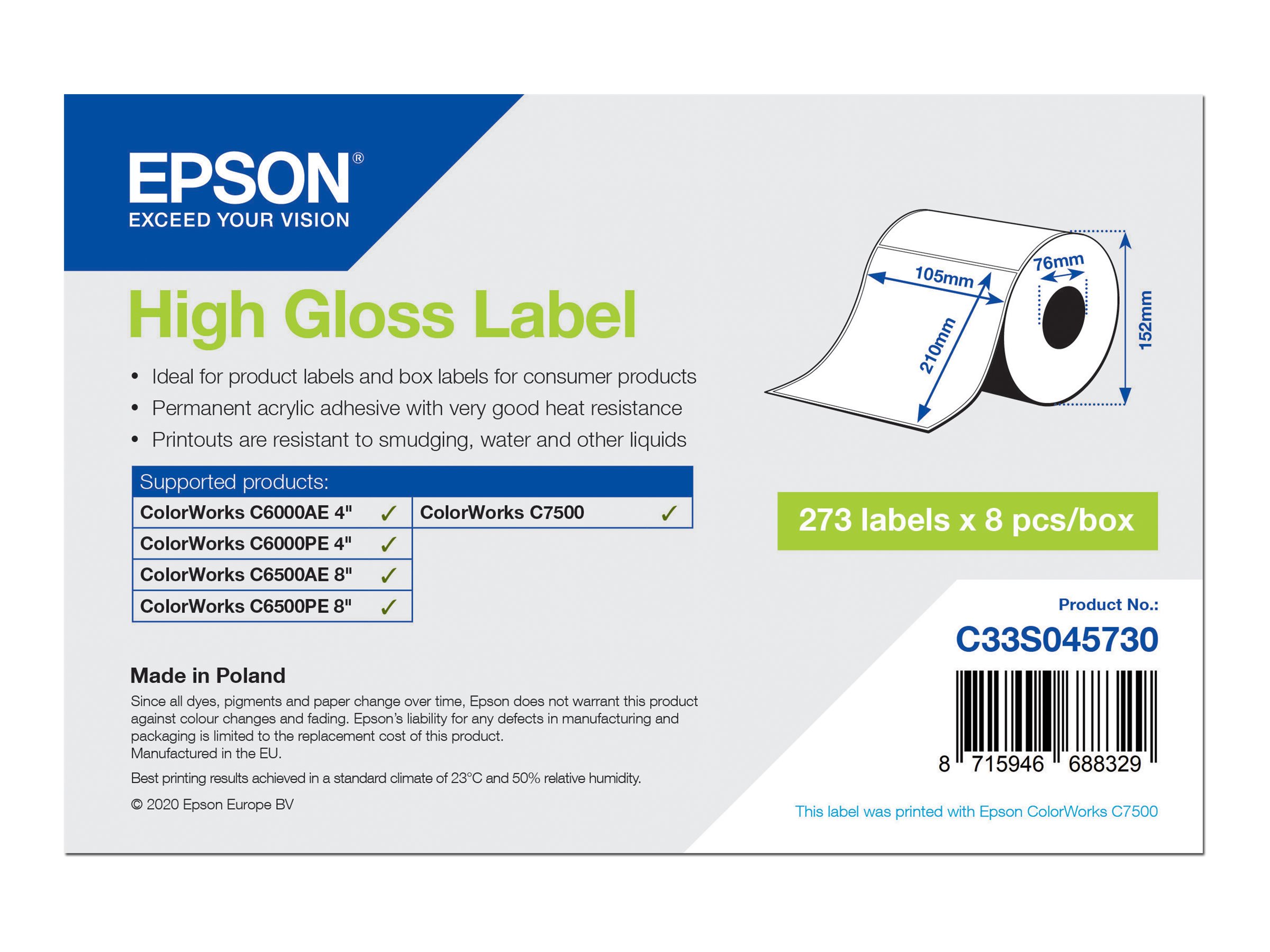Epson Pressestempel skæreetikette 105 x 210 mm 273etikette(r) C33S045730