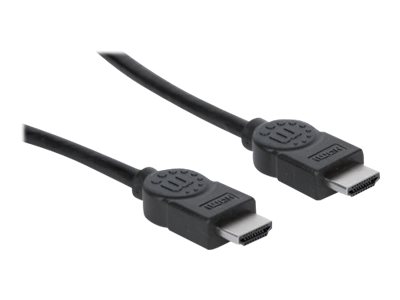 Manhattan HDMI Cable with Ethernet, 4K@30Hz (High Speed), 3m, Male to Male, Black, Ultra HD 4k x 2k, Fully Shielded, Gold Plated Contacts, Lifetime Warranty, Polybag HDMI-kabel med Ethernet 3m Sort