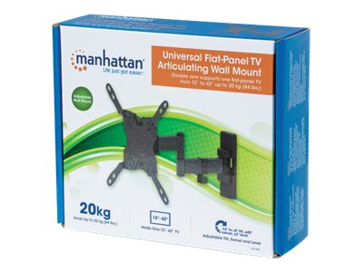 Manhattan TV & Monitor Mount, Wall, Full Motion, 1 screen, Screen Sizes 13-42, Black, VESA 75x75 to 200x200, Max 20kg, Tilt & Swivel with 3 Pivots, Lifetime Warranty