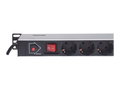 Intellinet Vertical Rackmount 12-Way Power Strip - German Type, With On/Off and Overload Protection, 1.6m Power Cord (Euro 2-pin plug) Stikdåse 12-stik 16A Sort 1.6m