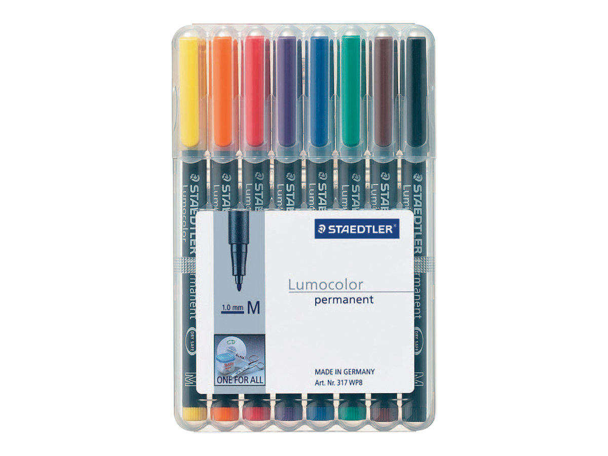 STAEDTLER Lumocolor Fiberspidspen Sort Blå Brun Grøn Orange Lilla Rød Gul