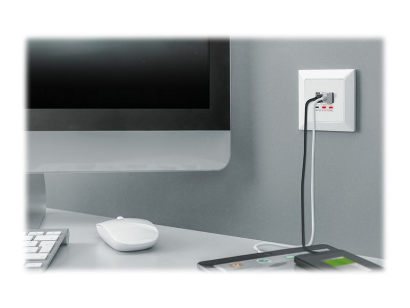DIGITUS DA-70618 - USB-outlet - 2 USB-sokler, 1 USB-C-sokkel - RAL 9003, signalhvid