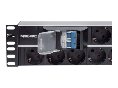 Intellinet 19 2U Rackmount 15-Way Power Strip - German Type, With Double Air , 3m Power Cord (Euro 2-pin plug) Stikdåse 15-stik 16A Sort 3m