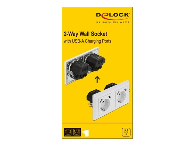 Delock - strømsokkel-outlet - 2 gange - 2 strømsokler, 4 USB-sokler - hvid