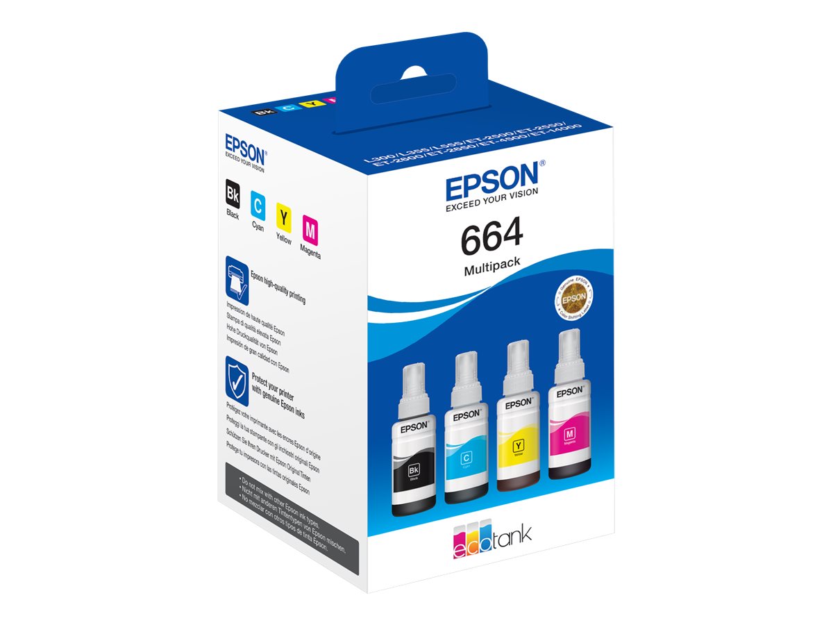 Epson EcoTank 664 Sort Gul Cyan Magenta Blækrefill C13T664640