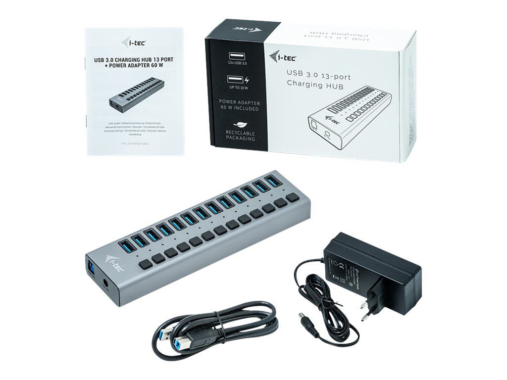 i-Tec USB 3.0 Charging HUB 13 port + Power Adapter 60 W Grå