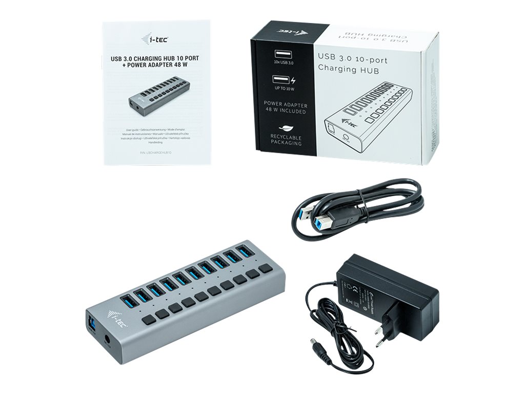 i-Tec USB 3.0 Charging HUB 10 port + Power Adapter 48 W Grå
