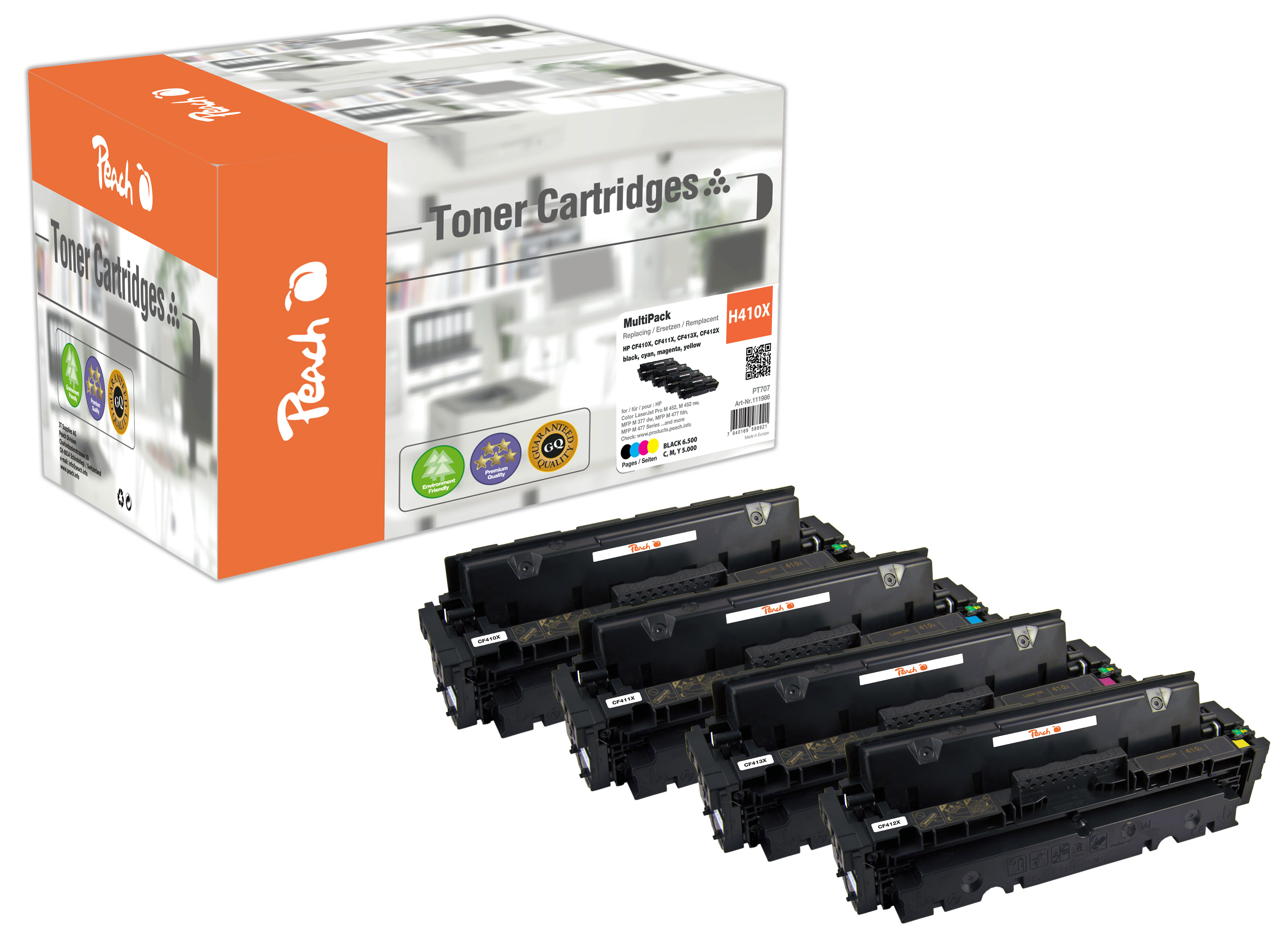 Peach PT707 Sort Cyan Magenta Gul 6500 sider Toner