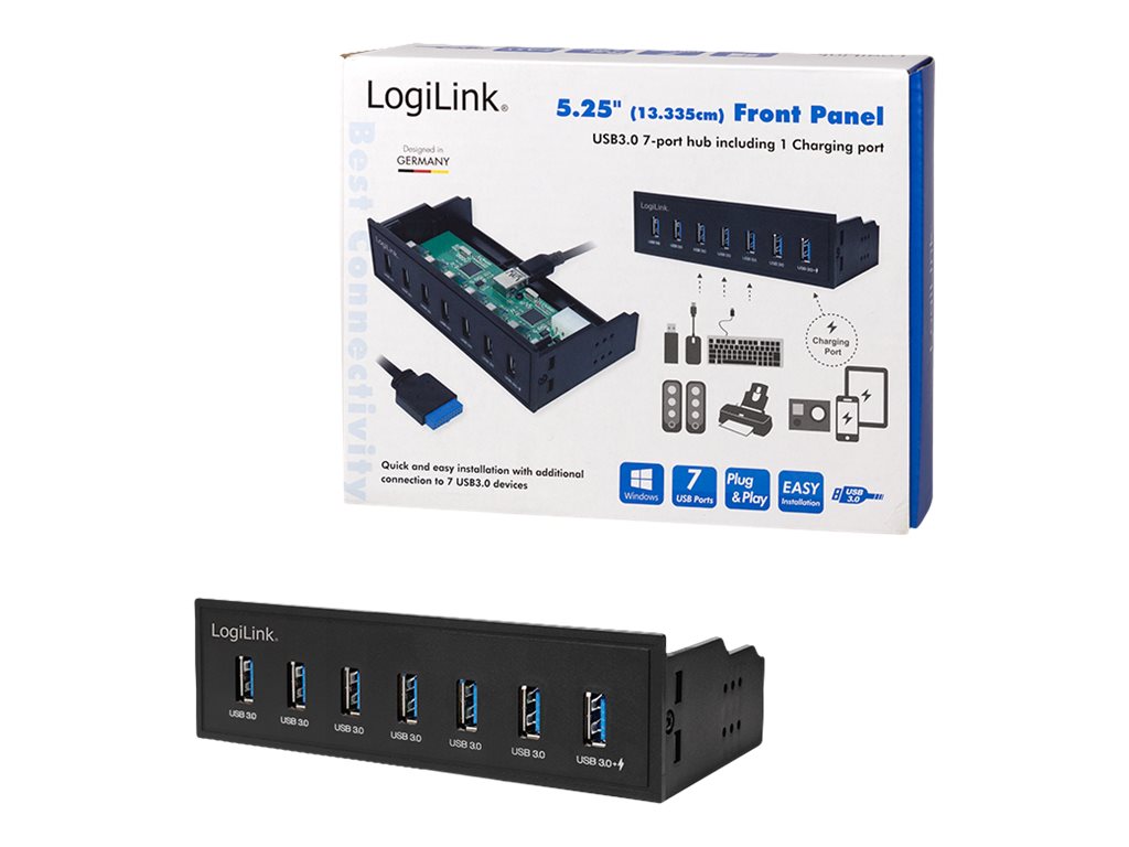 LogiLink USB 3.0 hub, 7-port 5.25 internal, with fast charging port Sort