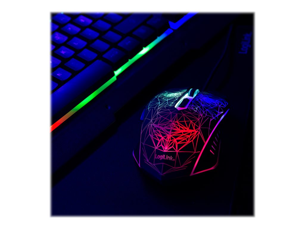LogiLink Gaming Combination Set Tastatur, mus og musepudesæt Membran RGB-regnbue Kabling