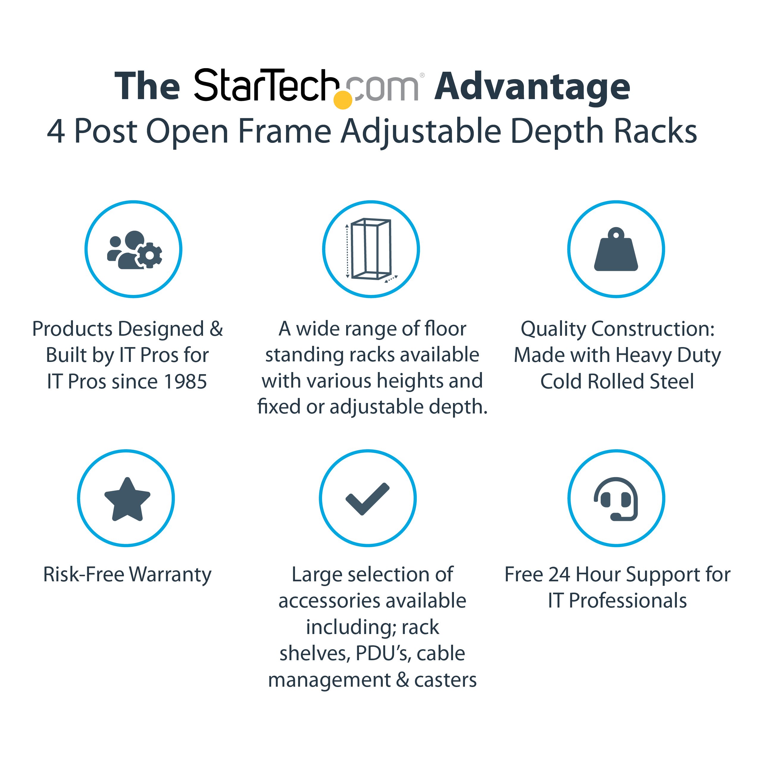 StarTech.com 15U 19 Open Frame Server Rack - 4 Post, Adjustable Depth 22 to 40 - Mobile Network Equipment Rack - HP ProLiant ThinkServer Rack Sort