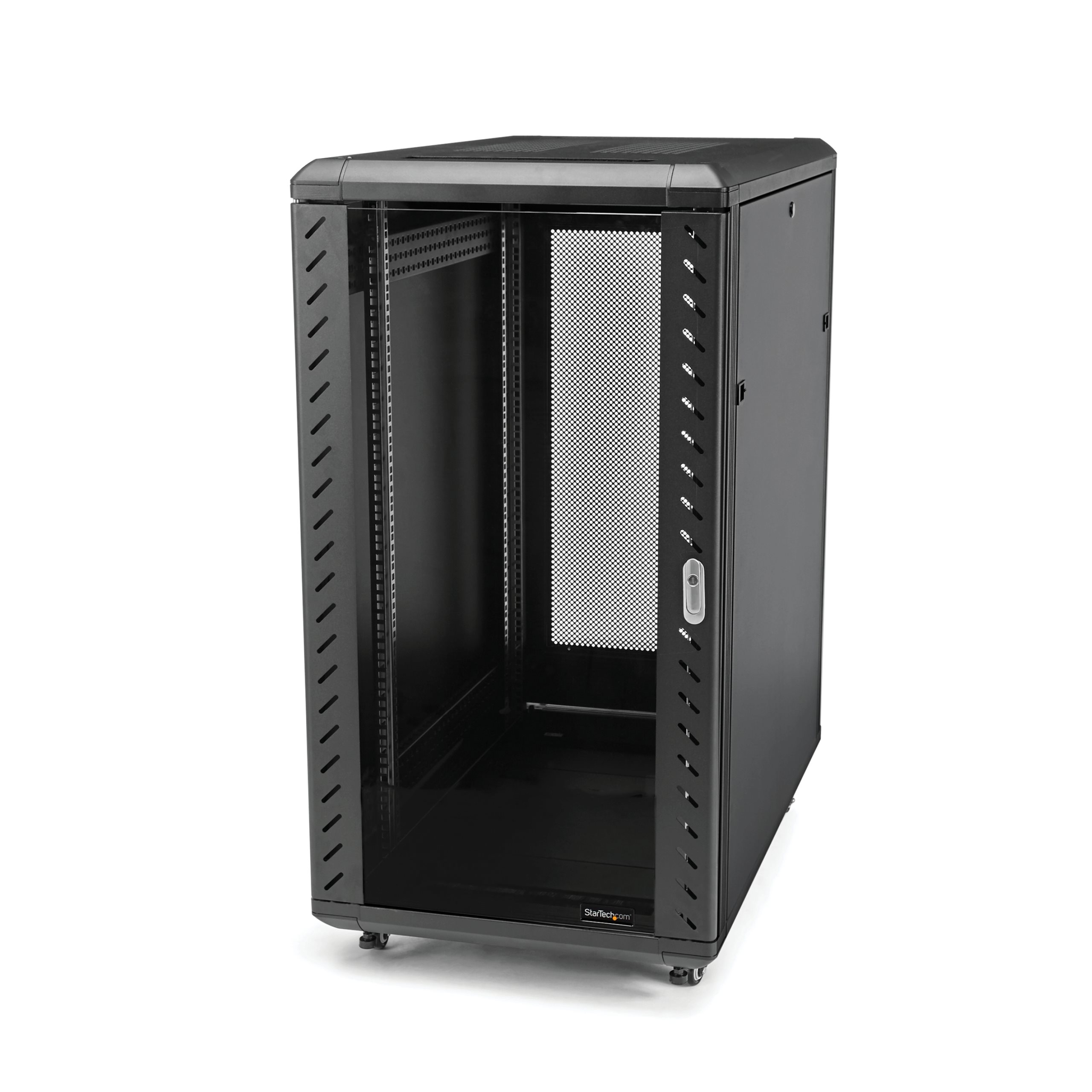 StarTech.com 18U 19 Server Rack Cabinet - 4 Post Adjustable Depth (6-32) Locking Knock Down Enclosure - Mobile w/Glass Door & Casters Rack Sort