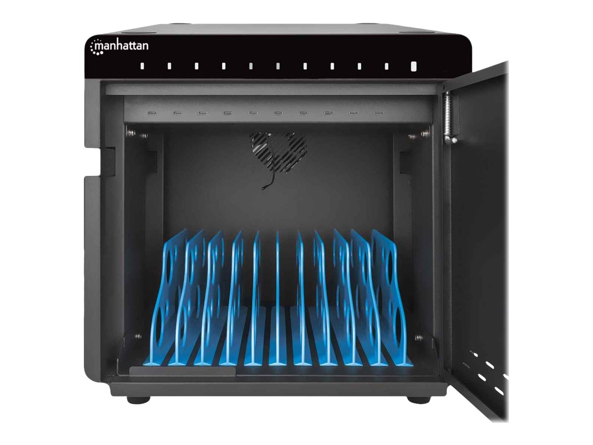 Manhattan Charging Cabinet USB-C x10 Devices (180W), Desktop, Power Delivery 3A/18W per port - 180W total, Suitable for phones/tablets/smaller laptops, Bays 345x22x235mm, Device charging cables not included, Silent Ventilation, Lockable (2 keys), Euro 2-p