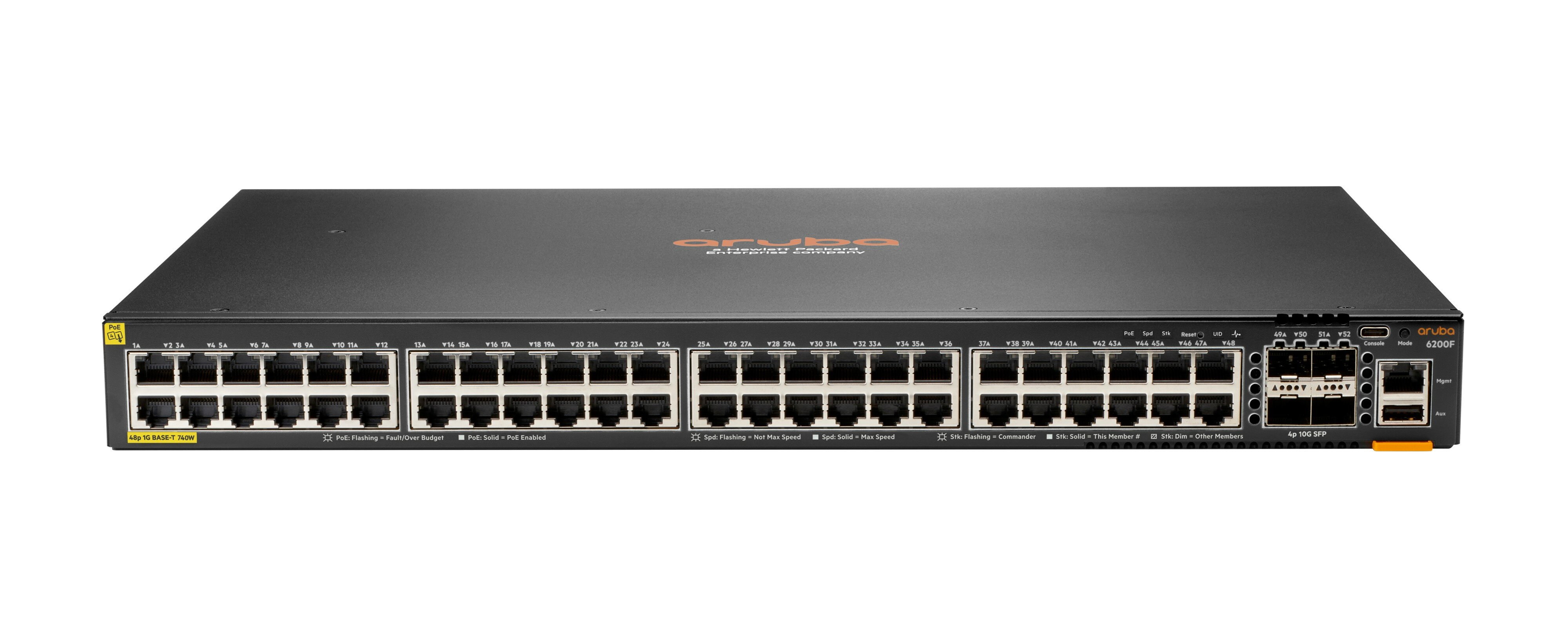 HPE Aruba 6200F 48G Class4 4SFP+ 740W Switch 52-porte 10 Gigabit PoE+