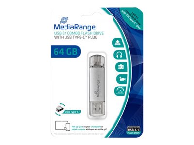 MediaRange combo 64GB USB 3.1 / USB-C USB stick Sølv
