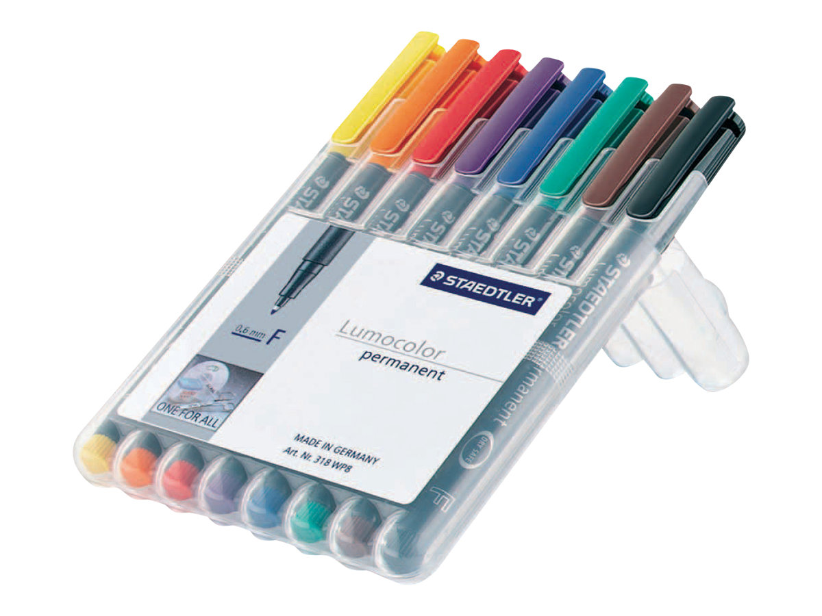 STAEDTLER Lumocolor 318 Fiberspidspen Sort Blå Brun Grøn Orange Lilla Rød Gul