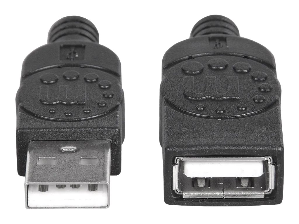 Manhattan USB-A to USB-A Extension Cable, 1m, Male to Female, 480 Mbps (USB 2.0), Hi-Speed USB, Black, Lifetime Warranty, Polybag USB forlængerkabel 1m Sort