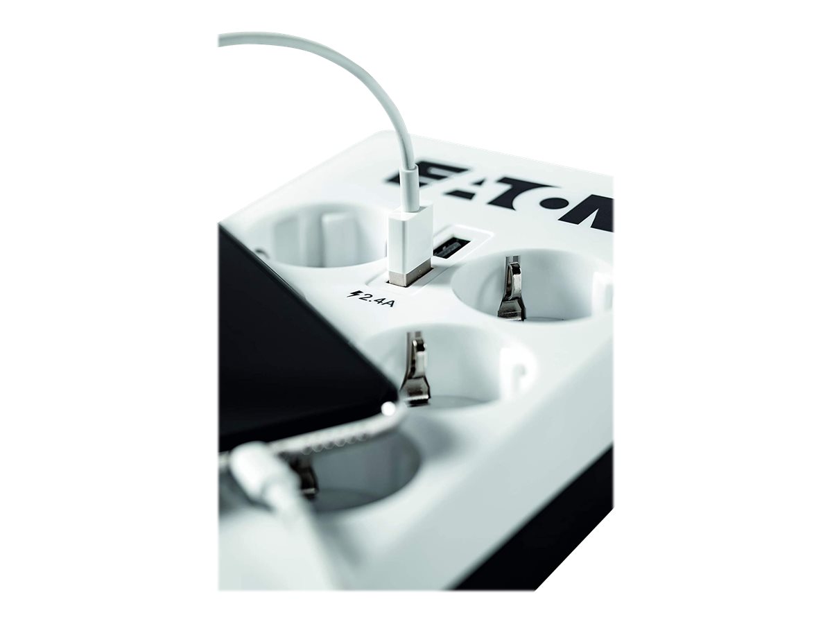 Eaton Protection Box 6 USB DIN Strømstødsbeskytter 6-stik 10A Hvid
